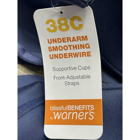 Warners Blissful Benefits Bra Size 38C Blue Underarm Smoothing Underwire NEW - Picture 7 of 8